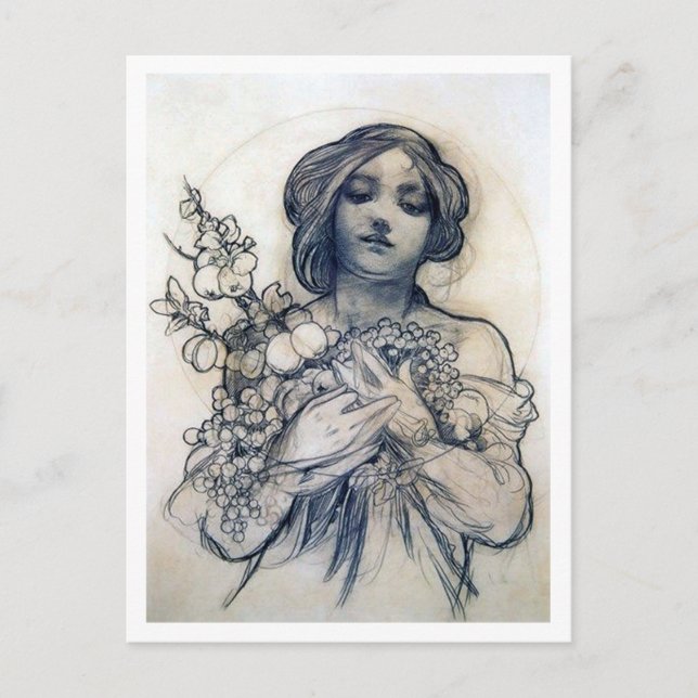 Carte Postale Portrait (Étude), Alphonse Mucha (Devant)
