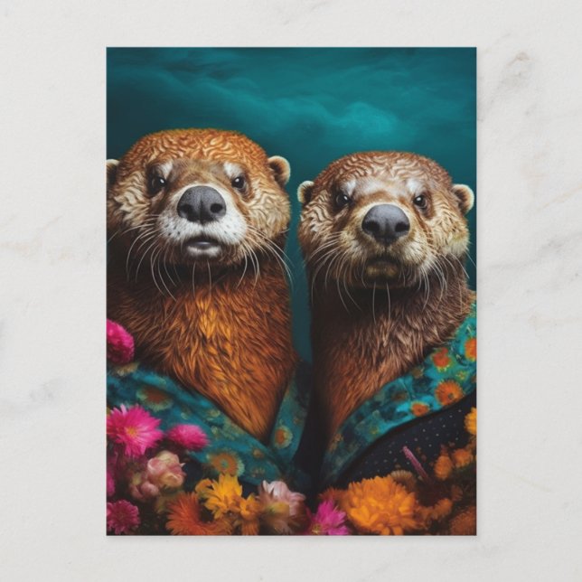 Carte Postale Portrait floral des Otter mignonnes (Devant)