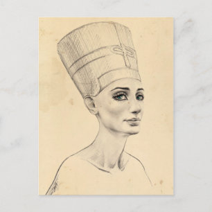 Carte Postale Portrait Néfertiti dessin Ancienne Egypte papyrus