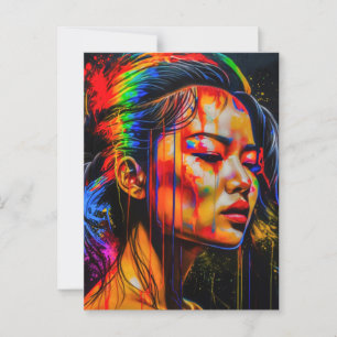 Carte Postale Portrait Neon Vibrant - Art Expressionniste Abstra