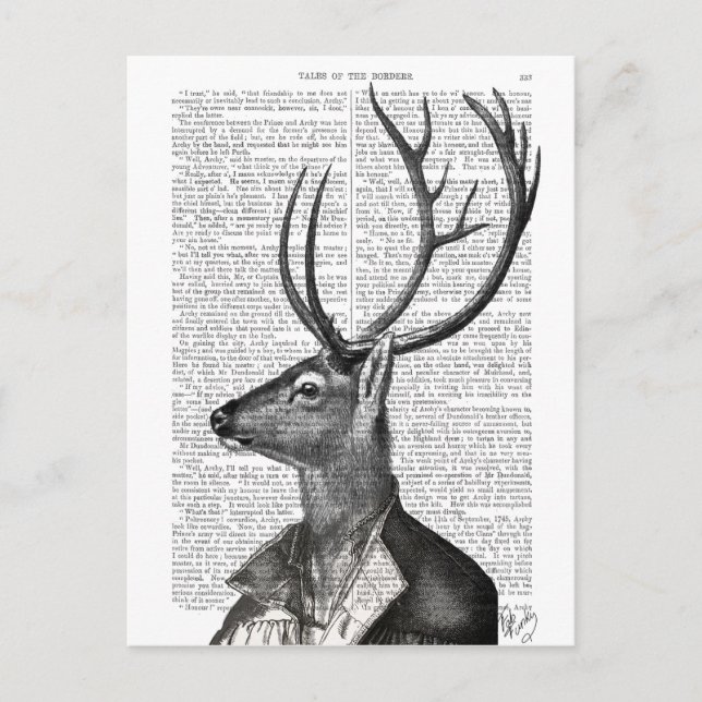 Carte Postale Portrait noir et blanc de cerfs (Devant)