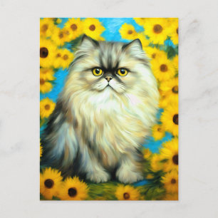 Carte Postale Portrait Pétales Chat persan