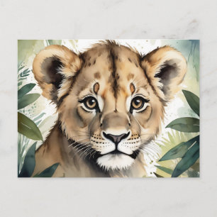 Carte Postale Portrait Visage du Lion mignon dans la Jungle Mini