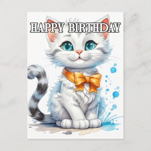 Carte Postale Posant Kitty Cat Joyeux Anniversaire