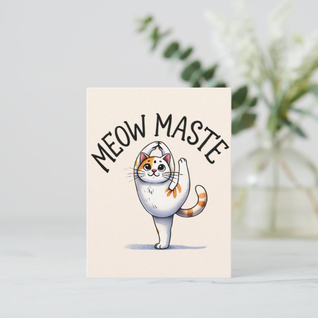 Carte Postale Pose de Yoga de chat - Mâte de miaou (Debout devant)