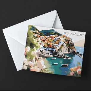Carte Postale Positano Coloré Italie Côte Amalfitaine Illustrati