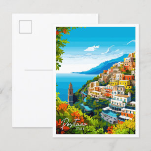 Carte Postale Positano Italie Art illustration de voyage vintage