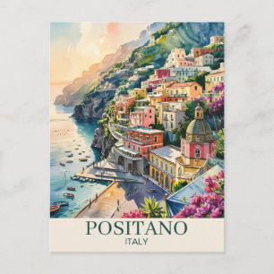 Carte Postale Positano Italie Côte Amalfitaine Paysage Aquarelle