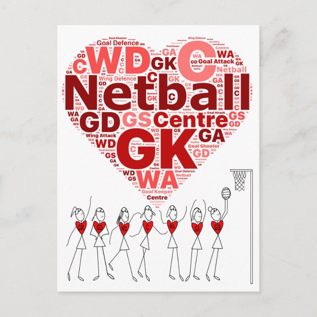 Carte Postale Positions Netball Typographie Design cardiaque (Devant)