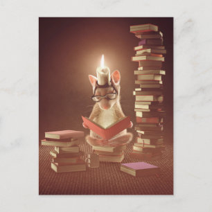 Carte Postale Postcard: "Mouse reading a book"