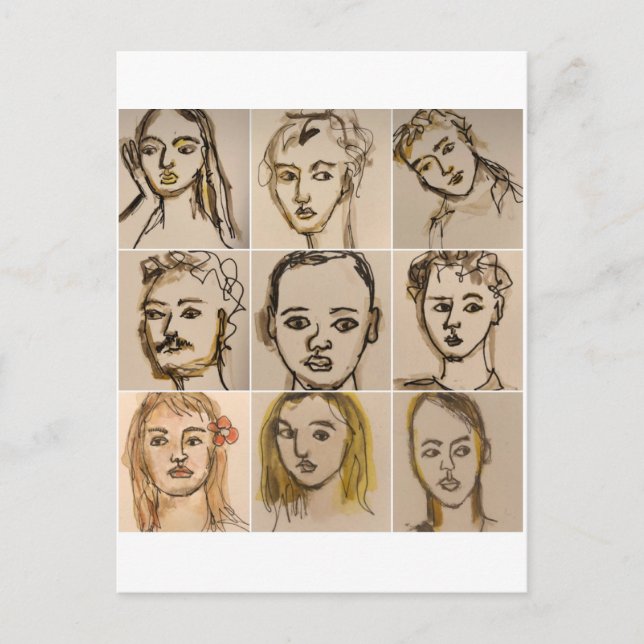 Carte Postale Postcard with 9 small faces- Number 2 (Devant)