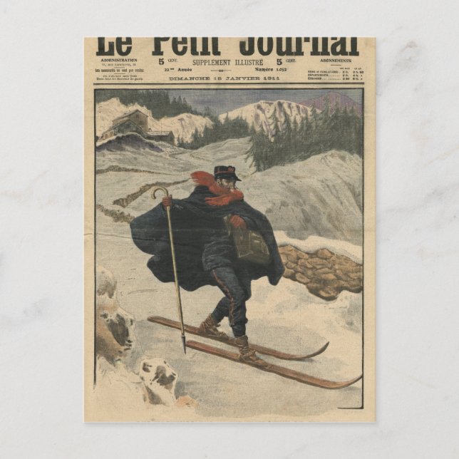 Carte Postale Poste alpine utilisant le ski (Devant)