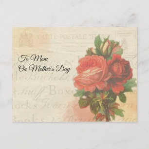 Carte Postale Poste vintage Mail Fête des Mères Bouquet Rose rou