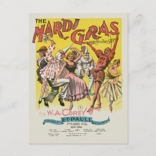 Carte Postale Poster Antique Jaune Mardi Gras (Devant)