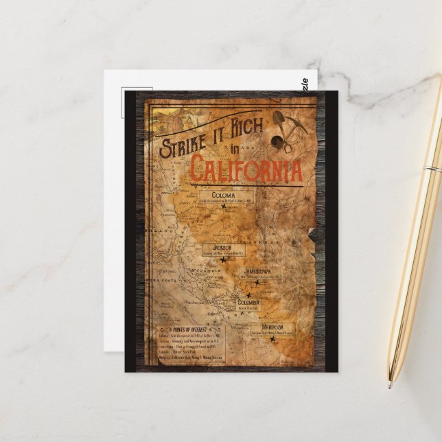 Carte Postale Poster California Gold Rush (Devant/Arrière en situation)