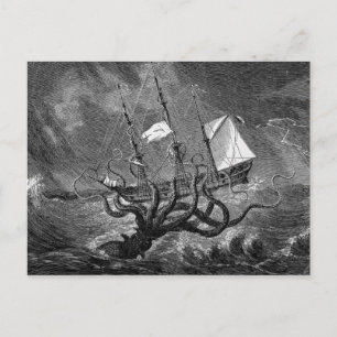 Carte Postale Poster de navire géant de calmar Kraken
