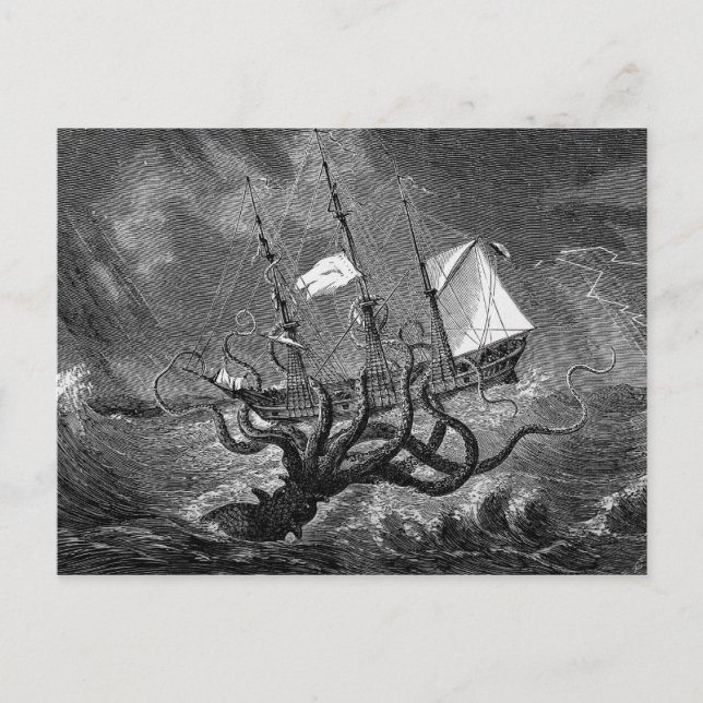 Carte Postale Poster de navire géant de calmar Kraken (Devant)