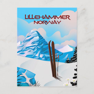 Carte Postale Poster de ski Lillehammer Norvège.