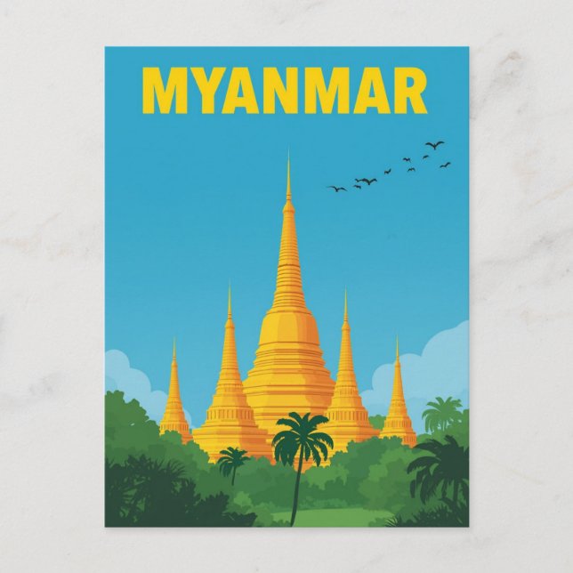 Carte Postale Poster de voyage de Retro Myanmar (Devant)