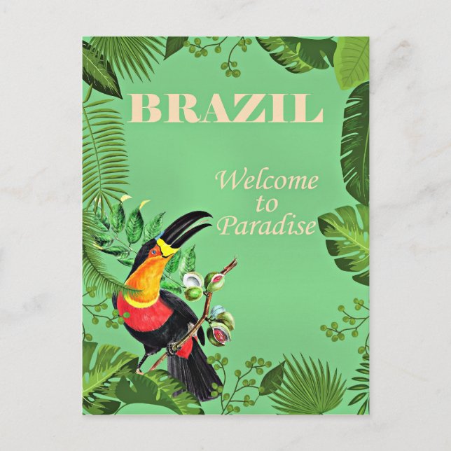 Carte Postale Poster de voyage du Brésil, Toucan, (Devant)