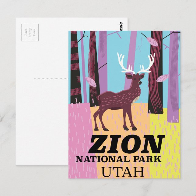 Carte Postale Poster de voyage du parc national de Zion Utah. (Devant / Derrière)