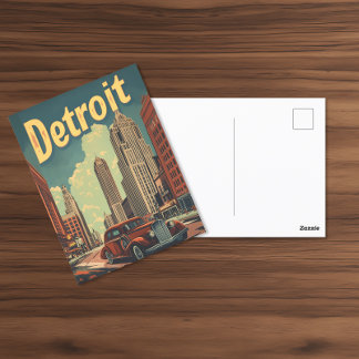 Carte Postale Poster de voyage Retro Detroit Michigan