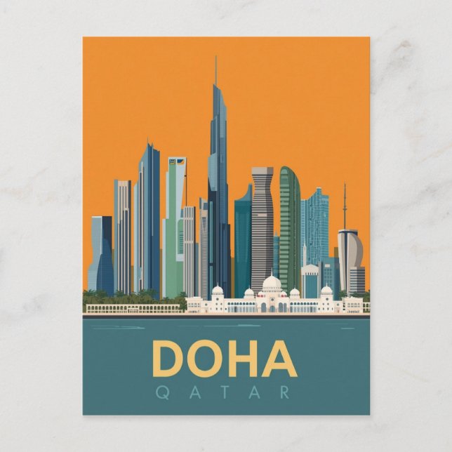 Carte Postale Poster de voyage vintage Doha Qatar Skyline (Devant)