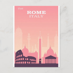 Carte Postale Poster du Vintage voyage rose Rome Italie