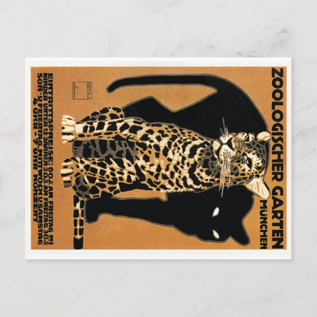 Carte Postale Poster du zoo Ludwig Hohlwein Leopard Munich 1912 (Devant)