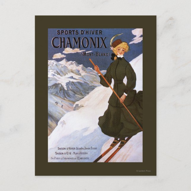 Carte Postale Poster d'une femme en ski vert (Devant)