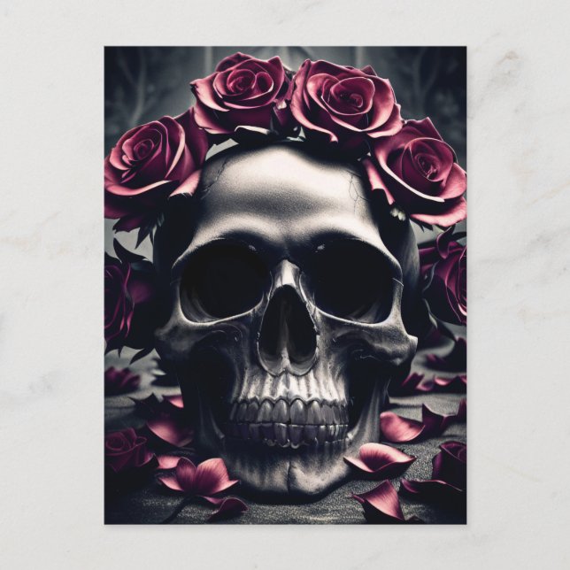 Carte Postale Poster gothique Rose foncé et crâne (Devant)