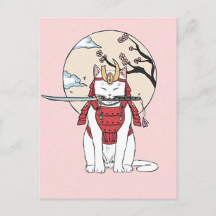 Carte Postale Poster japonais Sakura Samurai Chat