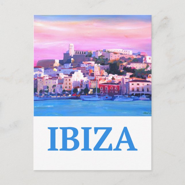 Carte Postale Poster rétro Ibiza Vieille ville et port (Devant)