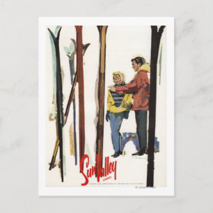 Carte Postale Poster Skis debout dans la neige par un couple