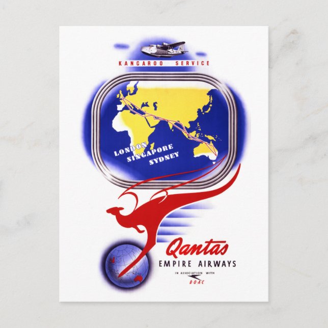 Carte Postale Poster vintage Qantas Empire Airways restauré (Devant)