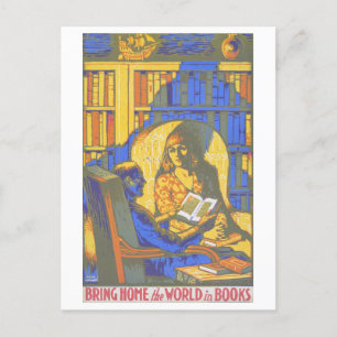 Carte Postale poster vintage "Ramenez le monde dans les livres"