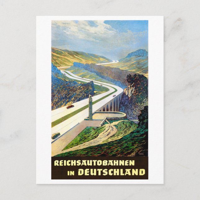 Carte Postale Poster Vintage voyage allemand Autobahn restauré (Devant)
