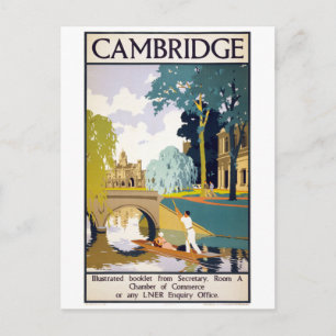Carte Postale Poster Vintage voyage de Cambridge restauré