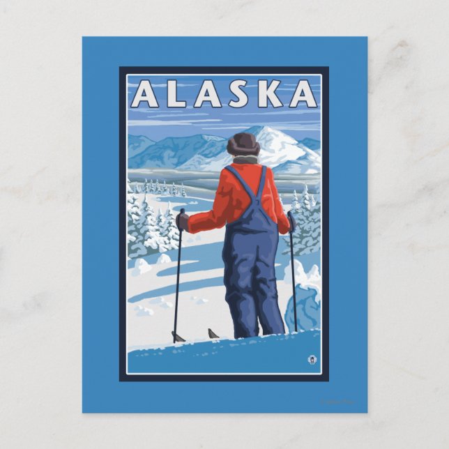 Carte Postale Poster Vintage voyage de ski en Alaska (Devant)