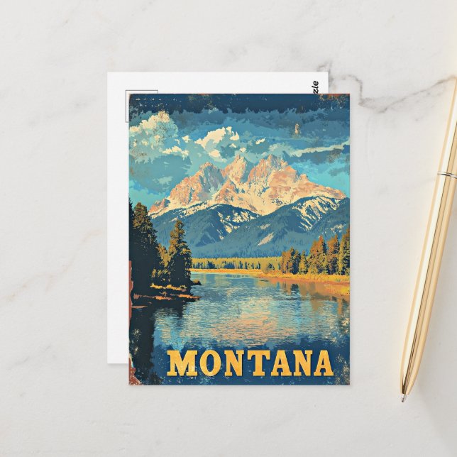 Carte Postale Poster Vintage voyage du Montana (Devant/Arrière en situation)