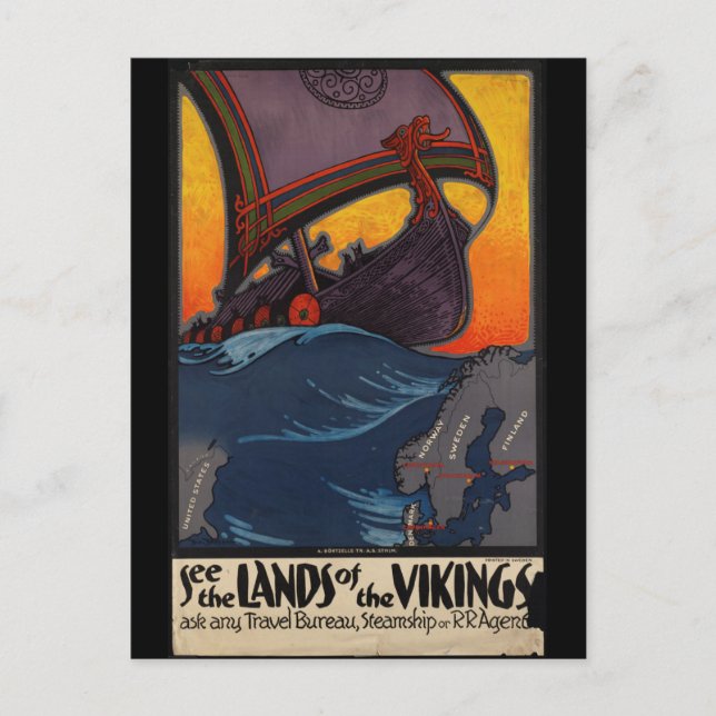 Carte Postale Poster Vintage voyage Pays des Vikings (Devant)