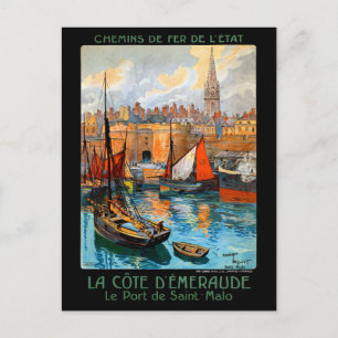 Carte Postale Poster Vintage voyage restauré France Saint Malo