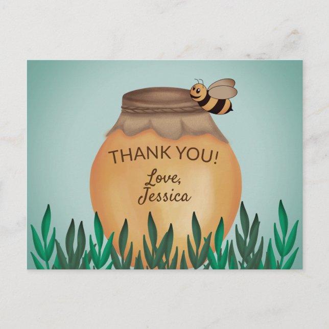 Carte Postale Pot de miel et Baby shower de bosse d'abeille (Devant)