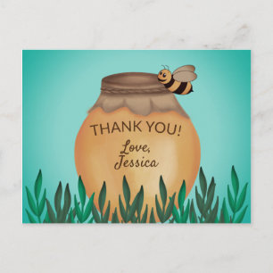 Carte Postale Pot de miel et bébé abeille Remerciements pour Bab