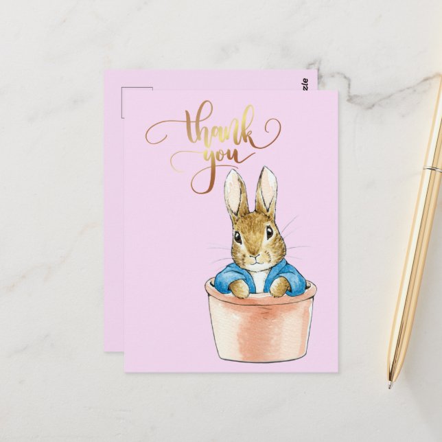 Carte Postale Pot de plante de lapin classique Merci (Devant/Arrière en situation)