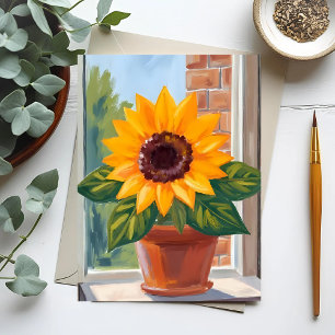 Carte Postale Pot de tournesol jaune aquarelle florale