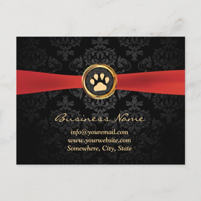 Carte Postale Pot pour animaux de compagnie Gold Paw & Red Ribbo (Devant)