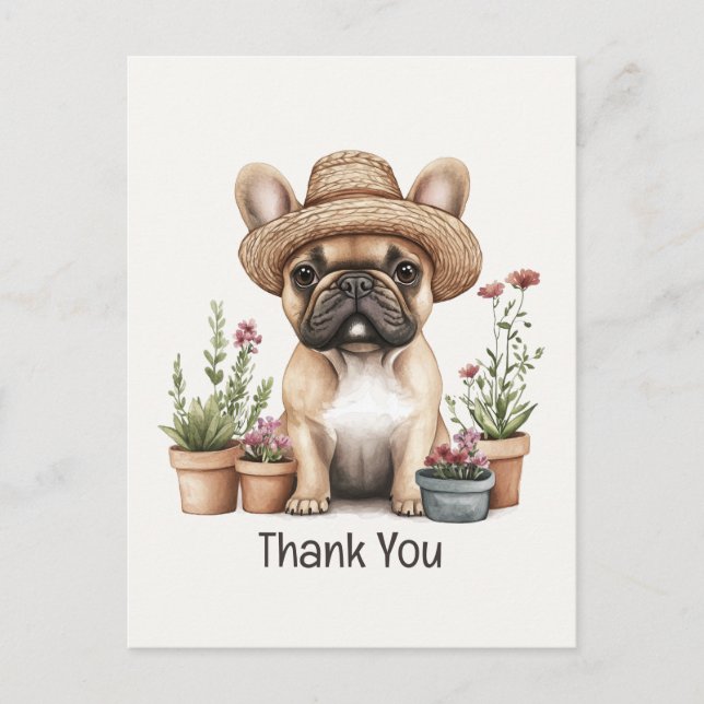 Carte Postale Pots de fleurs de jardinage de Bouledogue Français (Devant)