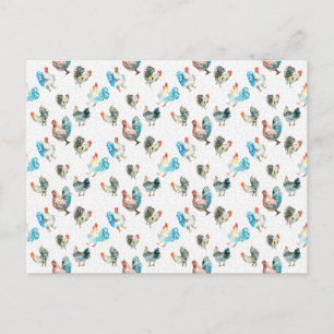 Carte Postale Poules de campagne amoureuses de poulets