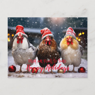 Carte Postale Poules de jardin drôles Noël Joyeuses Fêtes